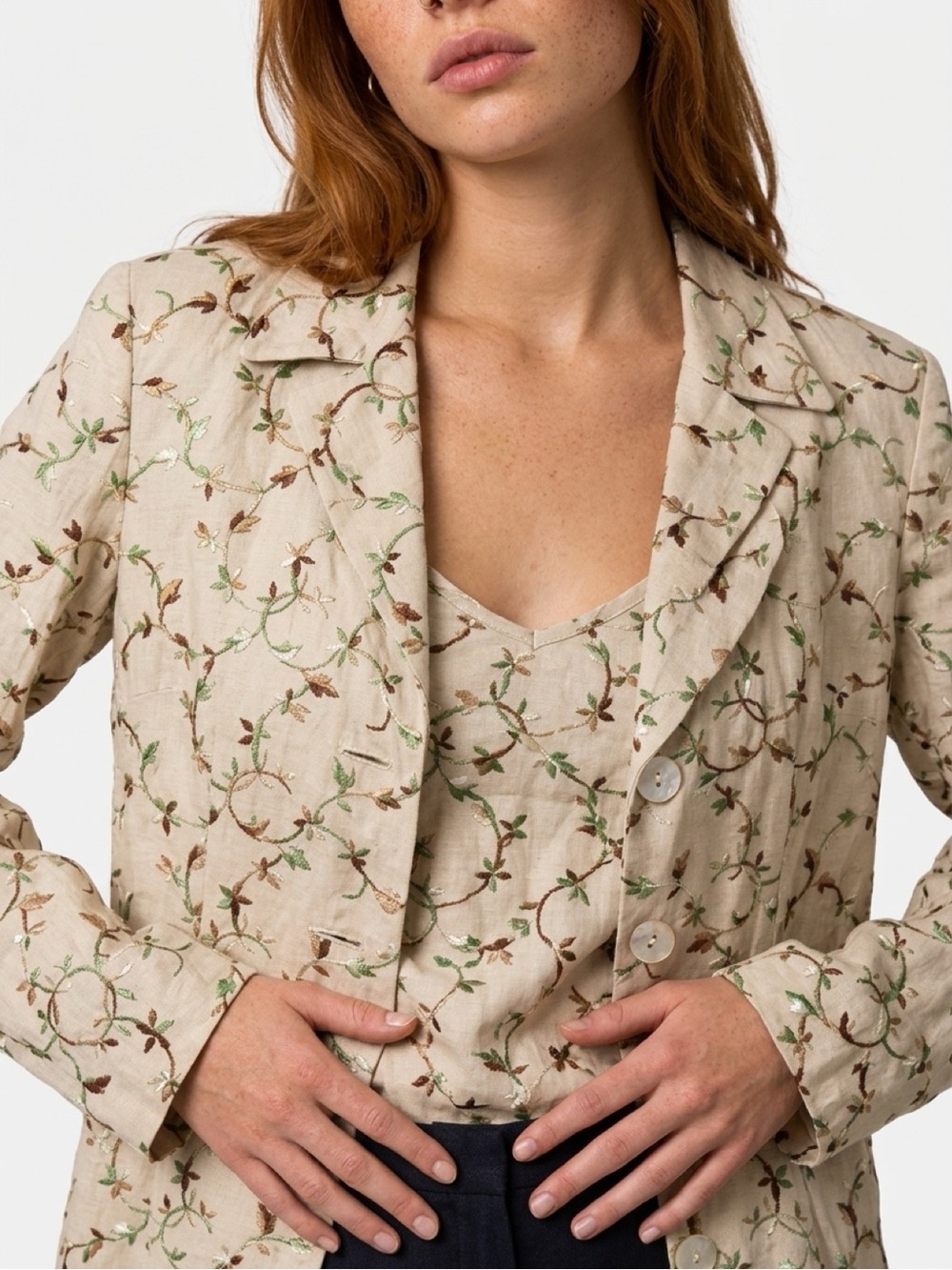 Sportmax Floral Linen-Blend Blazer Twin Set